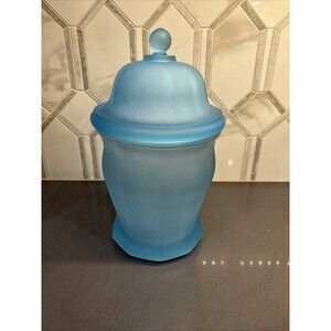 VTG Indiana Glass Tiara Exclusives Ice Blue Satin/Frosted Canister/Apothecary